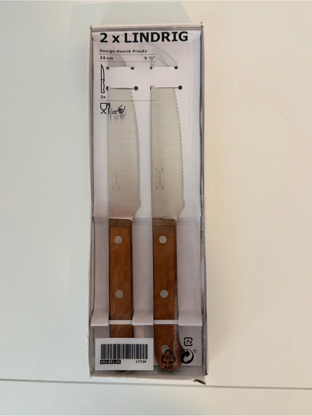New IKEA LINDRIG 2 Pack Dark Brown Knife 24 cm (9 ½ 